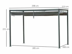 Pérgola con techo corredizo, de metal, color , poliéster resistente a la intemperie (298x213x221cm) Gris Best