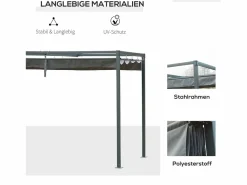 Pérgola con techo corredizo, de metal, color , poliéster resistente a la intemperie (298x213x221cm) Gris Best