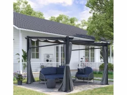 Pérgola con techo retráctil, estructura de acero, poliéster, oscuro (297x295x230cm) Gris