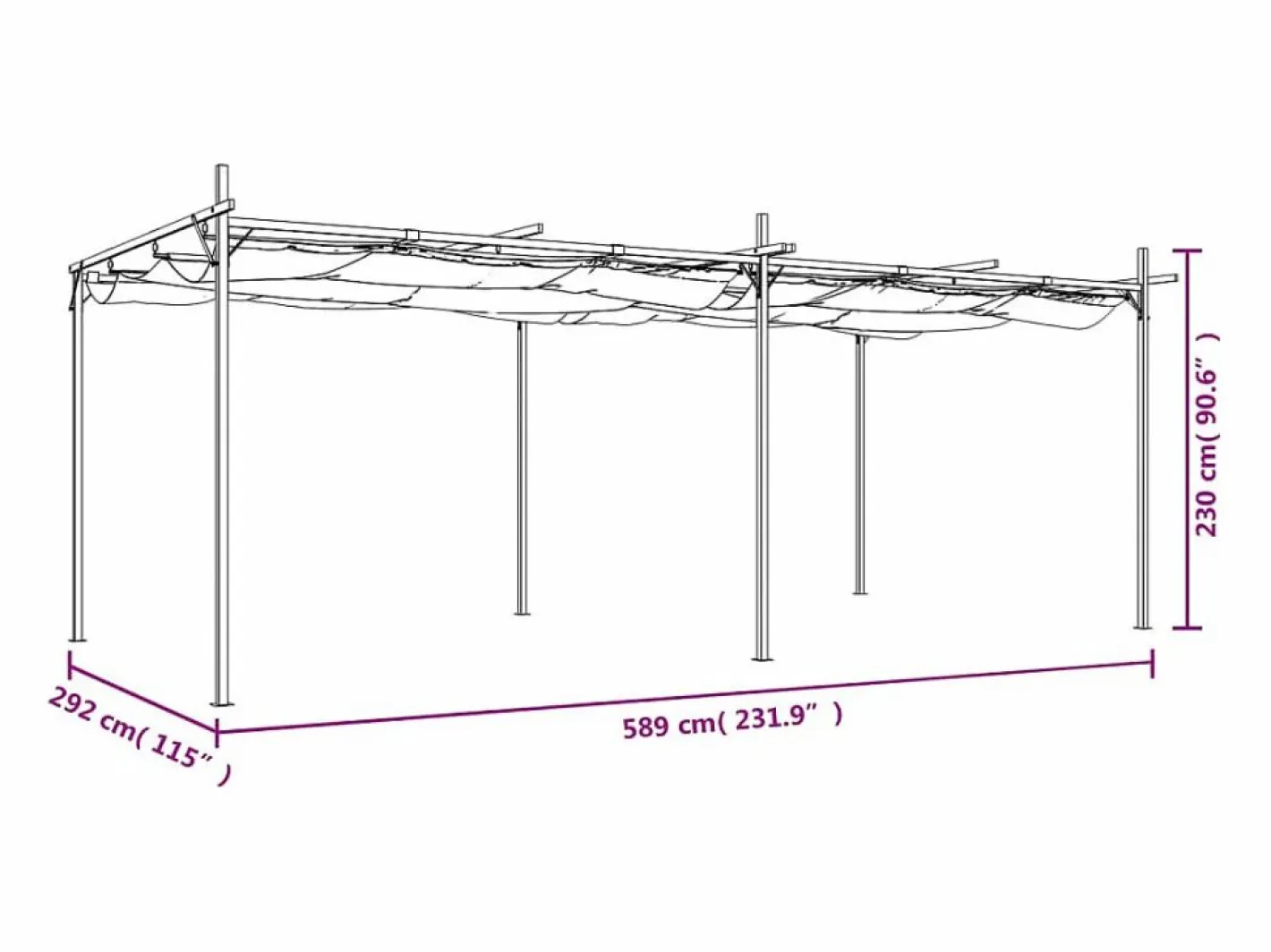 Pérgola con techo retráctil 589x292x230 cm Crema Clearance