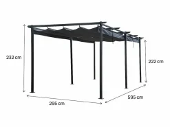 Pérgola metálica con techo retráctil - 3 x 6 m - Antracita^Habitat et jardin Outlet
