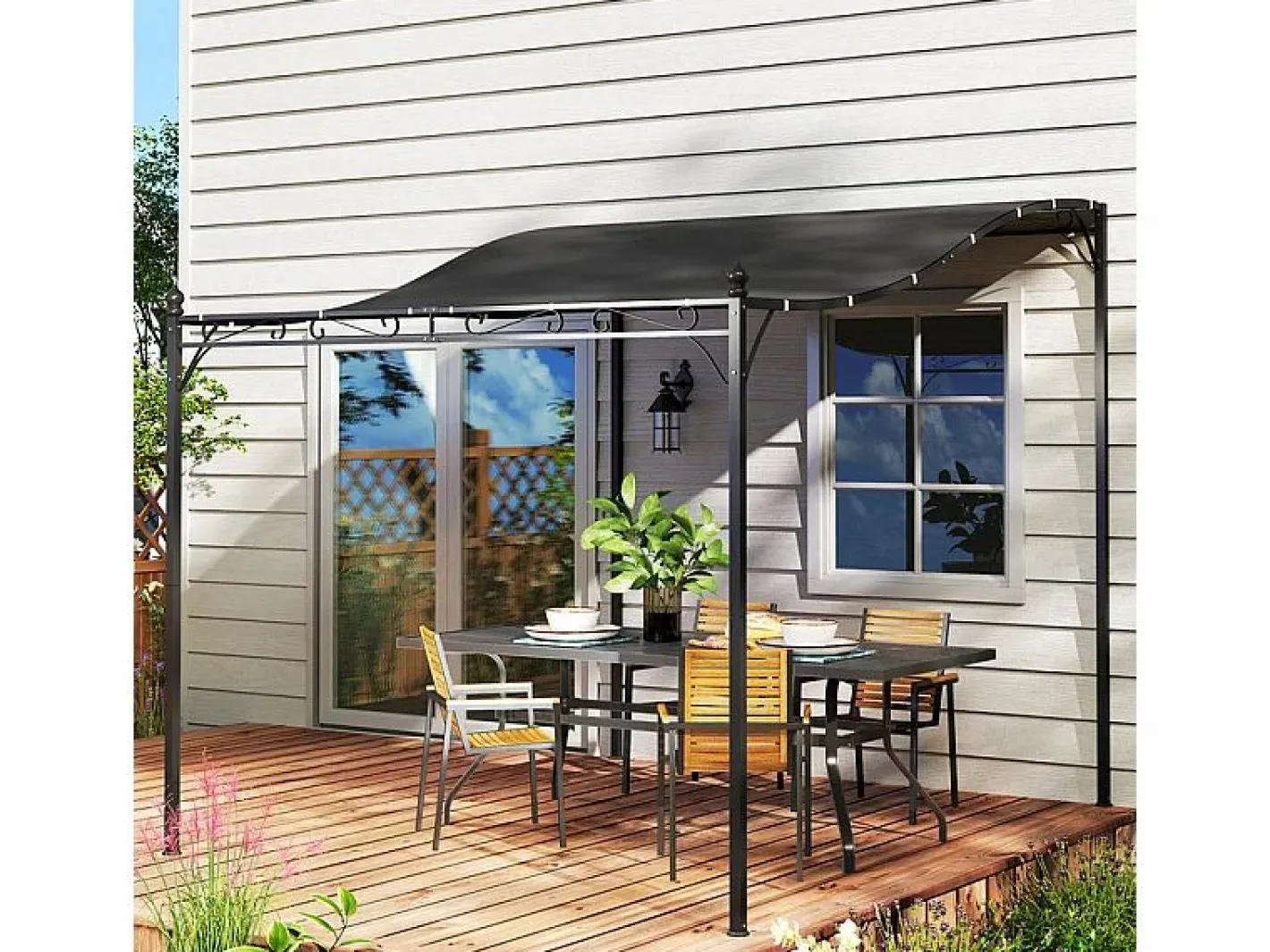 Pérgola mural con 16 agujeros de drenaje y lona de poliéster de alta densidad 180 g/m² - 248x298x200/250Hcm^DripeX Discount