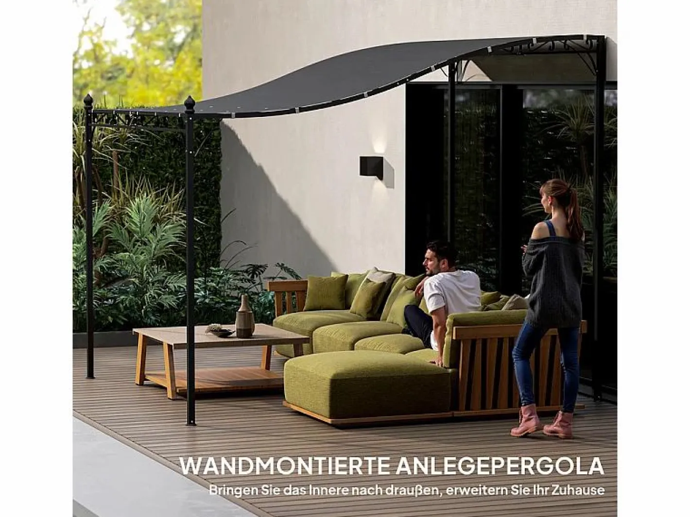 Pérgola mural con 16 agujeros de drenaje y lona de poliéster de alta densidad 180 g/m² - 248x298x200/250Hcm^DripeX Discount