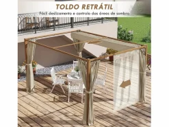 Outsunny Pérgola|Pérgola Nancy retráctil + mosquiteras natural 225x397x297 cm