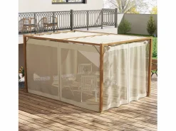 Outsunny Pérgola|Pérgola Nancy retráctil + mosquiteras natural 225x397x297 cm