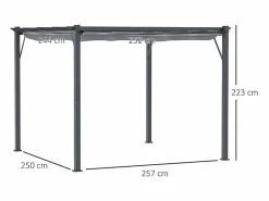 DripeX Pérgola|Pérgola retráctil 3 x 3 x 2.23 m - estructura de aluminio - lona de poliéster de alta densidad - Gris