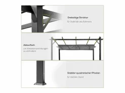 DripeX Pérgola|Pérgola retráctil 3 x 3 x 2.23 m - estructura de aluminio - lona de poliéster de alta densidad - Gris