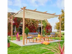Pérgola 3x4m de aluminio con cubierta corredera crudo^Sweeek