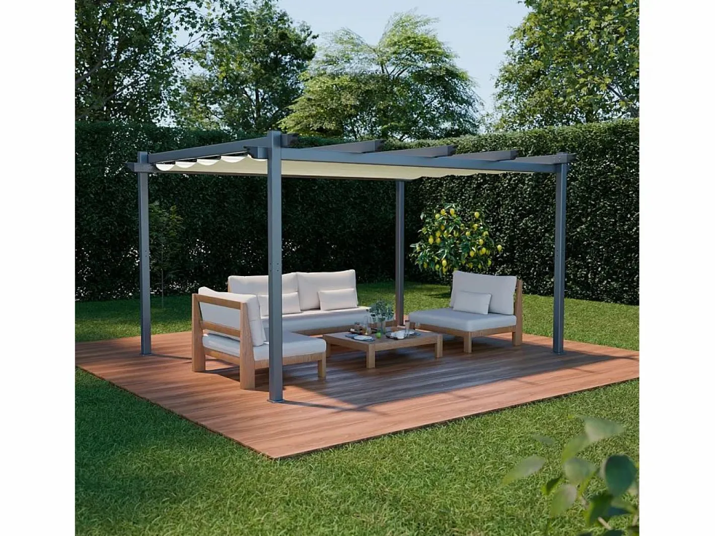 Sweeek Pérgola 3x4m de aluminio con cubierta corredera crudo Gris antracita / Blanco Discount