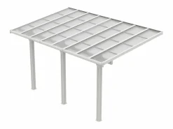 EXPERTLAND Pérgola-cochera adosada de aluminio techo policarbonato 1 coche 15,13 m² PAZERA Blanco New