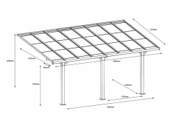 EXPERTLAND Pérgola-cochera adosada de aluminio techo policarbonato 1 coche 15,13 m² PAZERA Blanco New