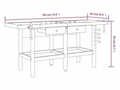 Prolenta Premium - Banco de trabajo cajones y tornillos banco madera 192x62x83 cm^Garden Furniture