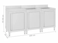 Garden Furniture Estantería Sobre Inodoro|Prolenta Premium - Fregadero de cocina profesional acero inoxidable 180x60x96 cm