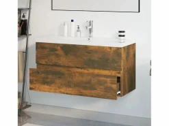 Garden Furniture Prolenta Premium - Mueble de baño con lavabo madera contrachapada roble ahumado Multicolor