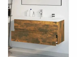 Prolenta Premium - Mueble de baño con lavabo madera contrachapada roble ahumado^Garden Furniture Sale