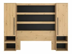 Vente-unique Puente de cama con almacenaje y LED natural y negro - VARLY Negro / Color natural claro Clearance