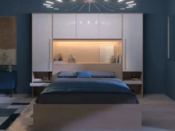 Vente-unique Cabecero Y Puente De Cama|Puente de cama con almacenamiento y LEDs L265 cm color blanco brillante y natural - VELONA