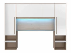 Vente-unique Cabecero Y Puente De Cama|Puente de cama con almacenamiento y LEDs L265 cm color blanco brillante y natural - VELONA