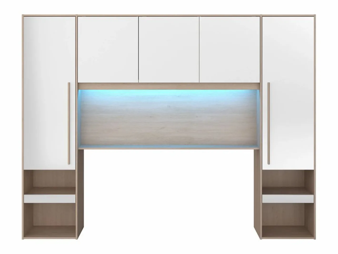 Vente-unique Cabecero Y Puente De Cama|Puente de cama con almacenamiento y LEDs L265 cm color blanco brillante y natural - VELONA