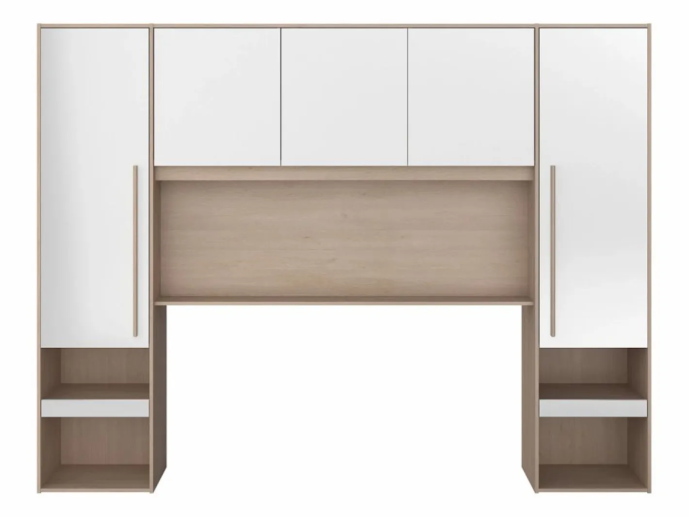 Vente-unique Cabecero Y Puente De Cama|Puente de cama con almacenamiento y LEDs L265 cm color blanco brillante y natural - VELONA