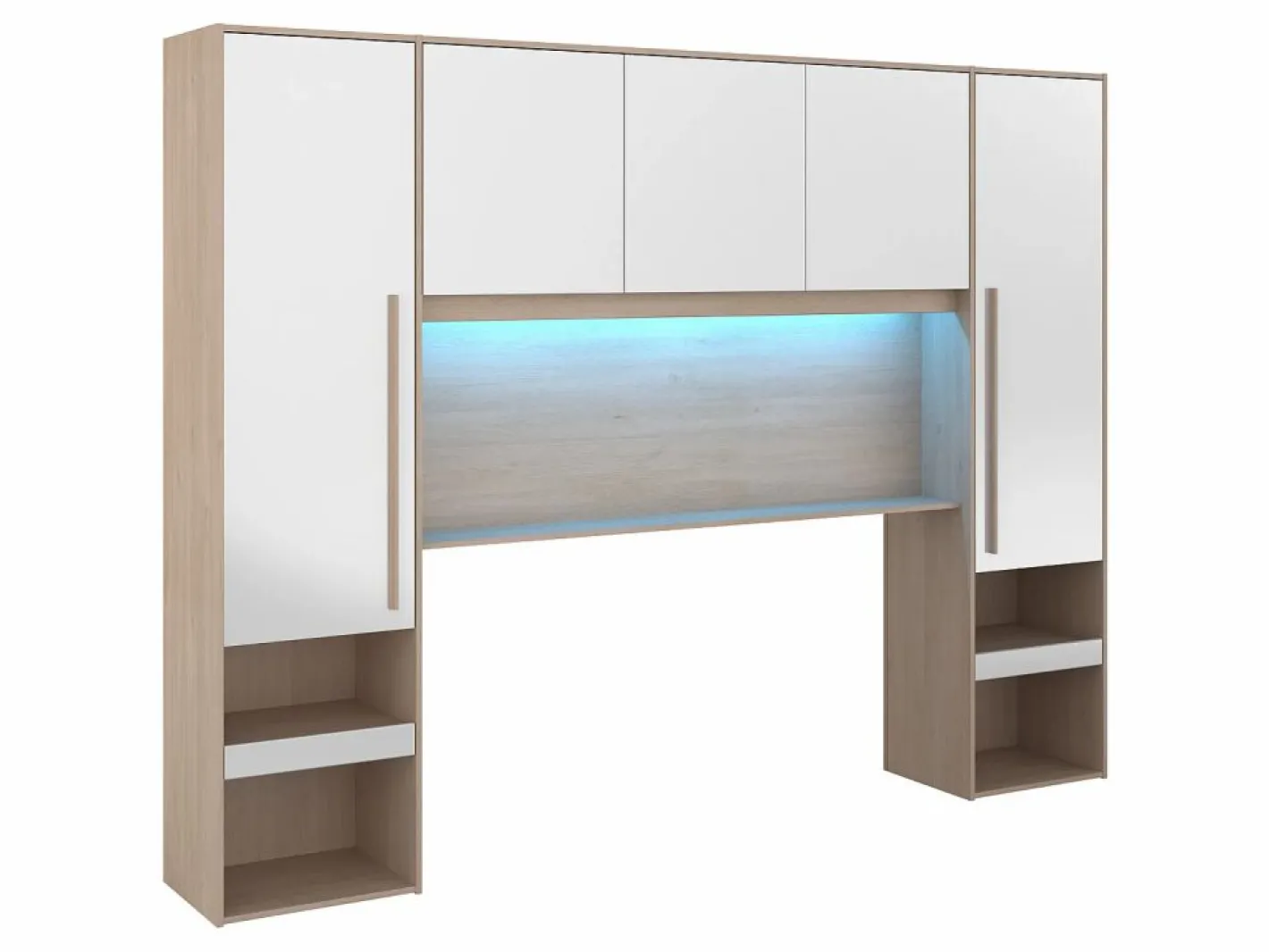 Vente-unique Cabecero Y Puente De Cama|Puente de cama con almacenamiento y LEDs L265 cm color blanco brillante y natural - VELONA
