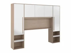 Vente-unique Cabecero Y Puente De Cama|Puente de cama con almacenamiento y LEDs L265 cm color blanco brillante y natural - VELONA