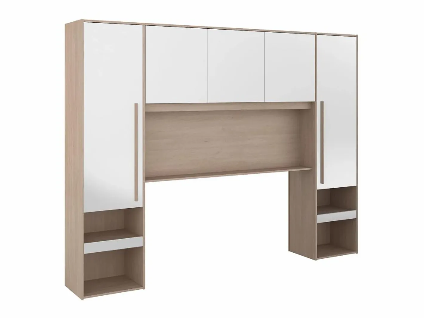 Vente-unique Cabecero Y Puente De Cama|Puente de cama con almacenamiento y LEDs L265 cm color blanco brillante y natural - VELONA