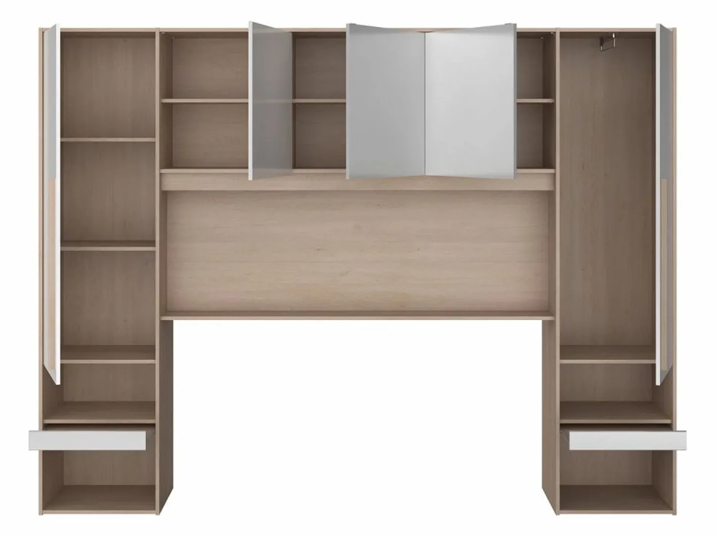 Vente-unique Cabecero Y Puente De Cama|Puente de cama con almacenamiento y LEDs L265 cm color blanco brillante y natural - VELONA