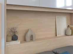 Vente-unique Cabecero Y Puente De Cama|Puente de cama con almacenamiento y LEDs L265 cm color blanco brillante y natural - VELONA