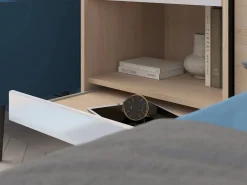 Vente-unique Cabecero Y Puente De Cama|Puente de cama con almacenamiento y LEDs L265 cm color blanco brillante y natural - VELONA
