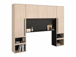 Vente-unique Puente de cama con compartimentos y LEDs L265 cm color natural y negro - VELONA Color natural claro Outlet