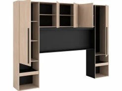Vente-unique Puente de cama con compartimentos y LEDs L265 cm color natural y negro - VELONA Color natural claro Outlet