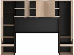 Vente-unique Puente de cama con compartimentos y LEDs L265 cm color natural y negro - VELONA Color natural claro Outlet