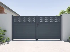 EXPERTLAND Portón|Puerta batiente de aluminio con patrones L355 x H181 cm antracita - BAZIO