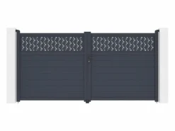 EXPERTLAND Portón|Puerta batiente de aluminio con patrones L355 x H181 cm antracita - BAZIO