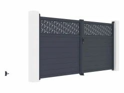 EXPERTLAND Portón|Puerta batiente de aluminio con patrones L355 x H181 cm antracita - BAZIO