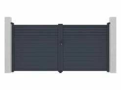 EXPERTLAND Puerta batiente de aluminio con lamas L355 x H181 cm antracita - VIAZO Gris antracita Clearance
