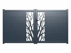 EXPERTLAND Puerta batiente de aluminio con calados con motivos Ancho 400 x Alt. 179 cm antracita LABRIT II Gris antracita Discount