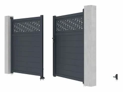 Puerta batiente de aluminio semi sólida con patrones L355 x H181 cm antracita - BAZIO^EXPERTLAND Sale