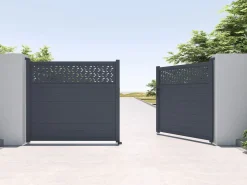 Puerta batiente de aluminio semimaciza con motivos L397 x H181 cm antracita - BAZIO^EXPERTLAND Hot