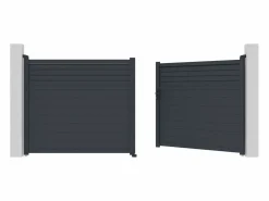 EXPERTLAND Portón|Puerta batiente eléctrica de aluminio con lamas L397 x H181 cm - VIAZO