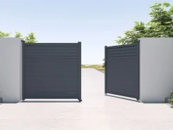 EXPERTLAND Puerta batiente eléctrica de aluminio con persiana L355 x H181 cm antracita - VIAZO Gris antracita New