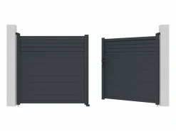 EXPERTLAND Puerta batiente eléctrica de aluminio con persiana L355 x H181 cm antracita - VIAZO Gris antracita New