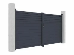 EXPERTLAND Puerta batiente eléctrica de aluminio con persiana L355 x H181 cm antracita - VIAZO Gris antracita New