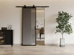 Puerta corredera - aluminio y vidrio templado ahumado - Alt. 205 x Ancho 73 cm - LINCI II^Vente-unique Online