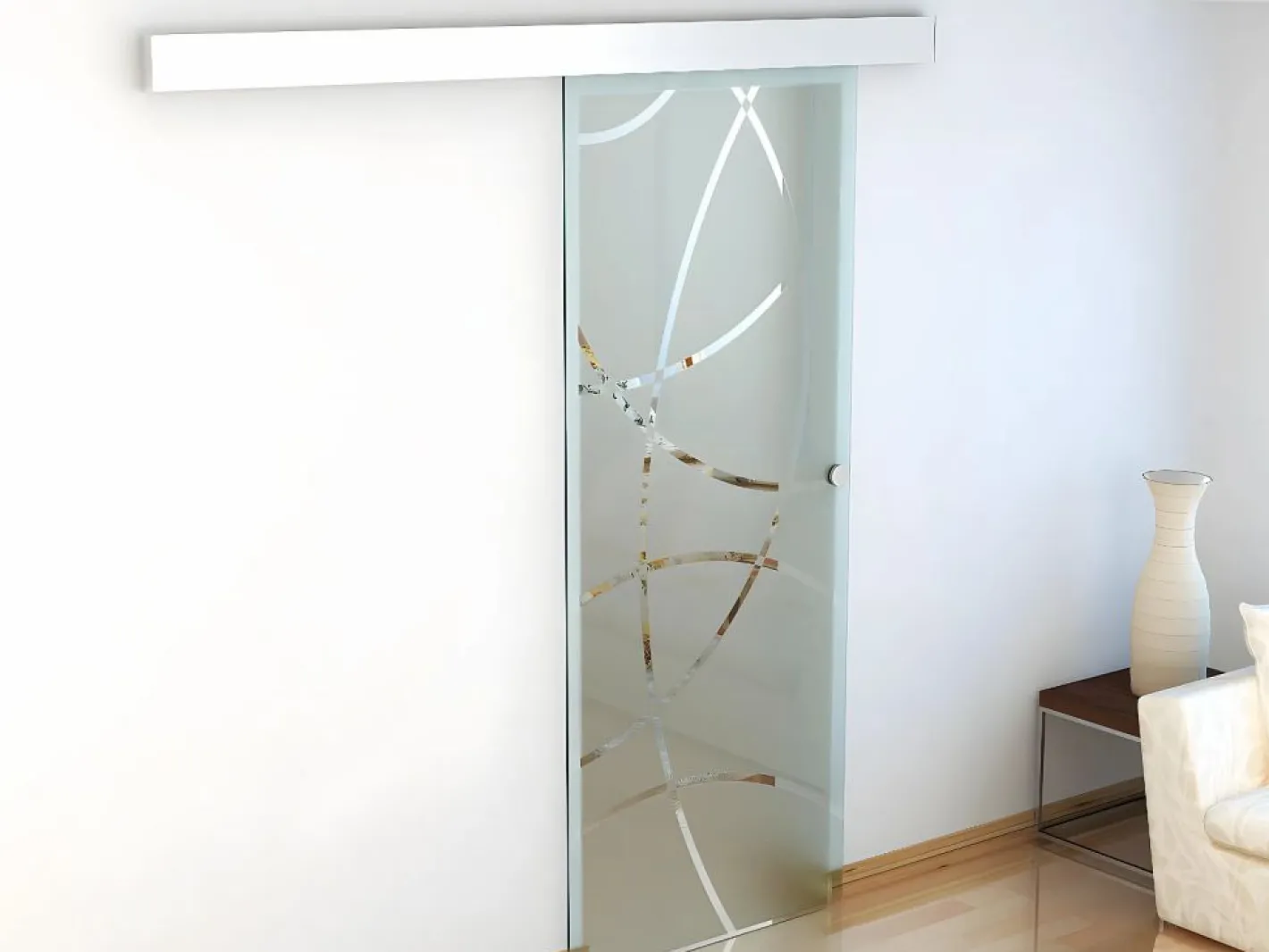 Vente-unique Puerta corredera con aplique de cristal templado HEIDI Transparente Clearance