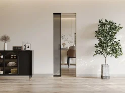 Vente-unique Puerta corredera con empotramiento - cristal templado ahumado mate - Alt. 205 x L63 cm - LINCI II Negro Sale