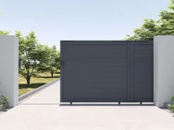 EXPERTLAND Puerta corredera de aluminio con lamas L416 x H180 cm antracita - VIAZO Gris antracita