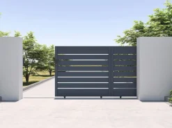 EXPERTLAND Portón|Puerta corredera de aluminio perforado L374 x H165 cm antracita PRIMO