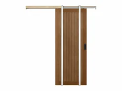 Vente-unique Puerta Corredera|Puerta corredera de empotrado en MDF y madera natural oscura - H205 x L73 cm - SANDORA